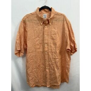 Brooks Brothers 100% Irish Linen Shirt Peach Button Up Short Sleeve Mens  XXL